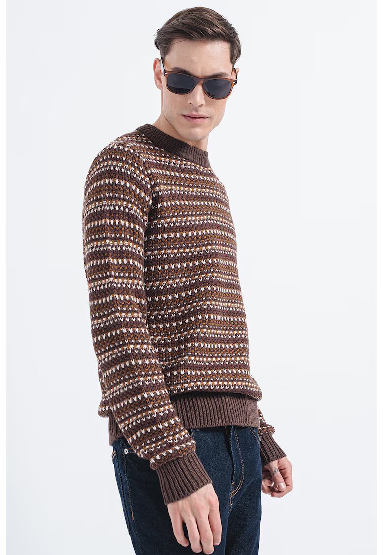 Only & Sons Pulover din amestec de bumbac cu decolteu la baza gatului - Maro/Alb murdar/Violet pruna