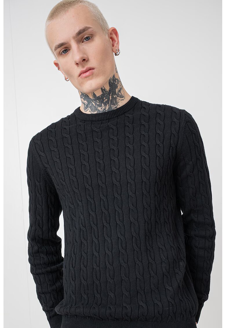 Only & Sons Pulover slim-fit cu design torsade - Negru