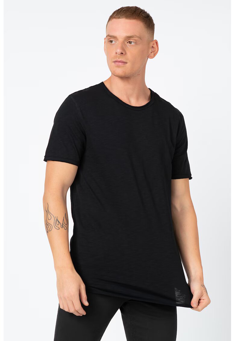 Only & Sons Tricou de bumbac cu garnituri nefinisate Benne - Negru