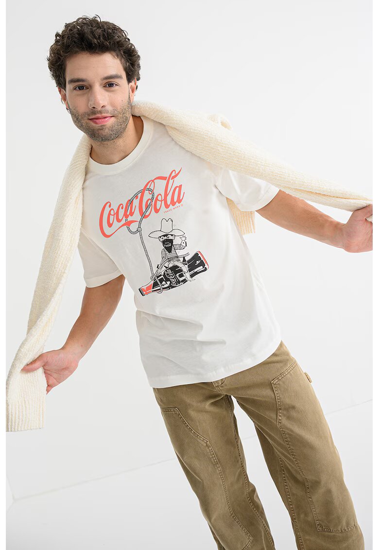 Only & Sons Tricou din bumbac cu imprimeu Coca-Cola - Alb/Negru/Portocaliu mandarina