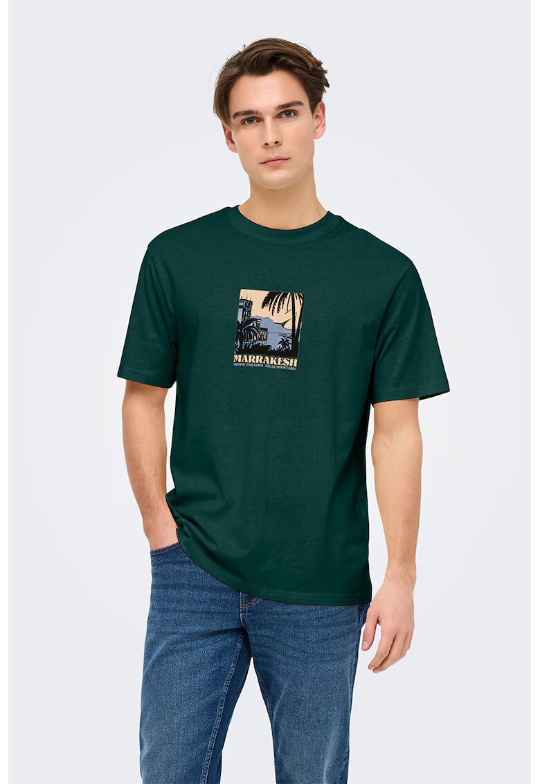 Only & Sons Tricou din bumbac cu imprimeu grafic discret - Verde padure
