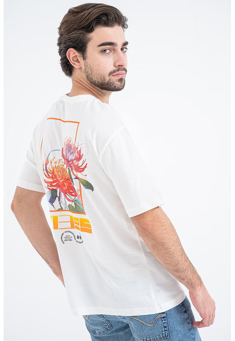 Only & Sons Tricou din bumbac cu imprimeu grafic pe partea din spate - Alb fildes/Portocaliu