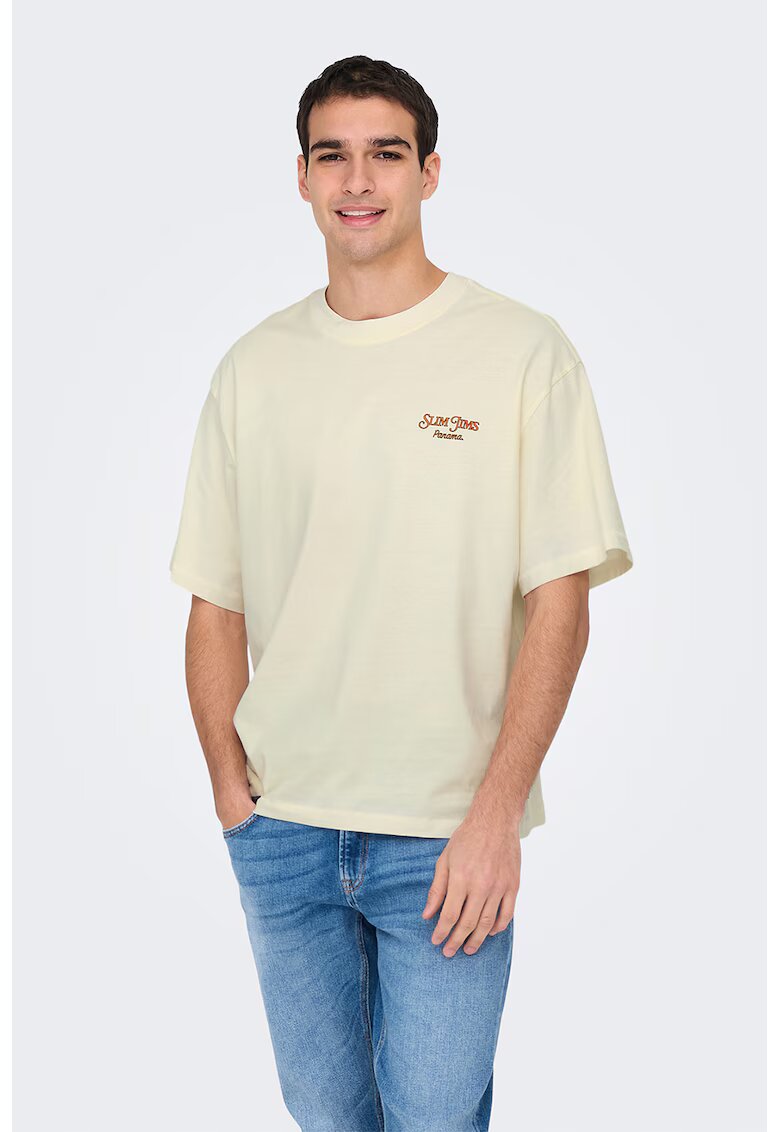 Only & Sons Tricou lejer cu maneci cazute si imprimeu pe partea din spate - Portocaliu/Crem