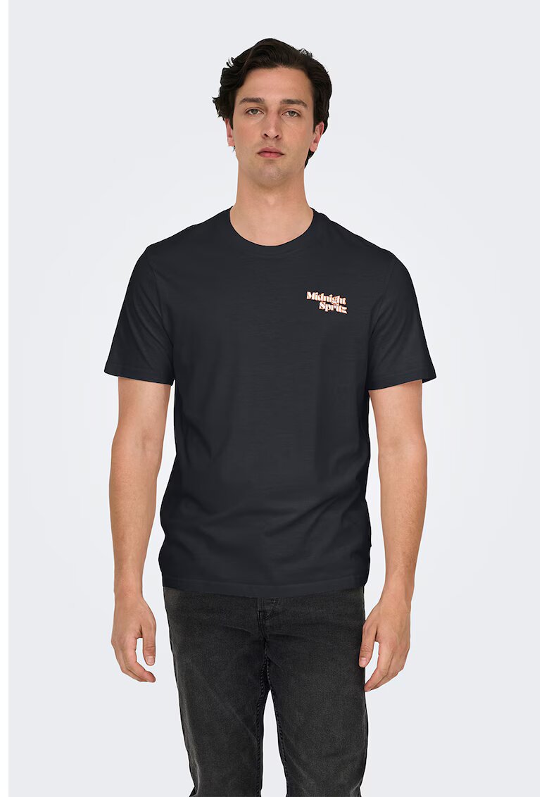 Only & Sons Tricou regular-fit din bumbac organic cu imprimeu pe partea din spate - Negru/Portocaliu
