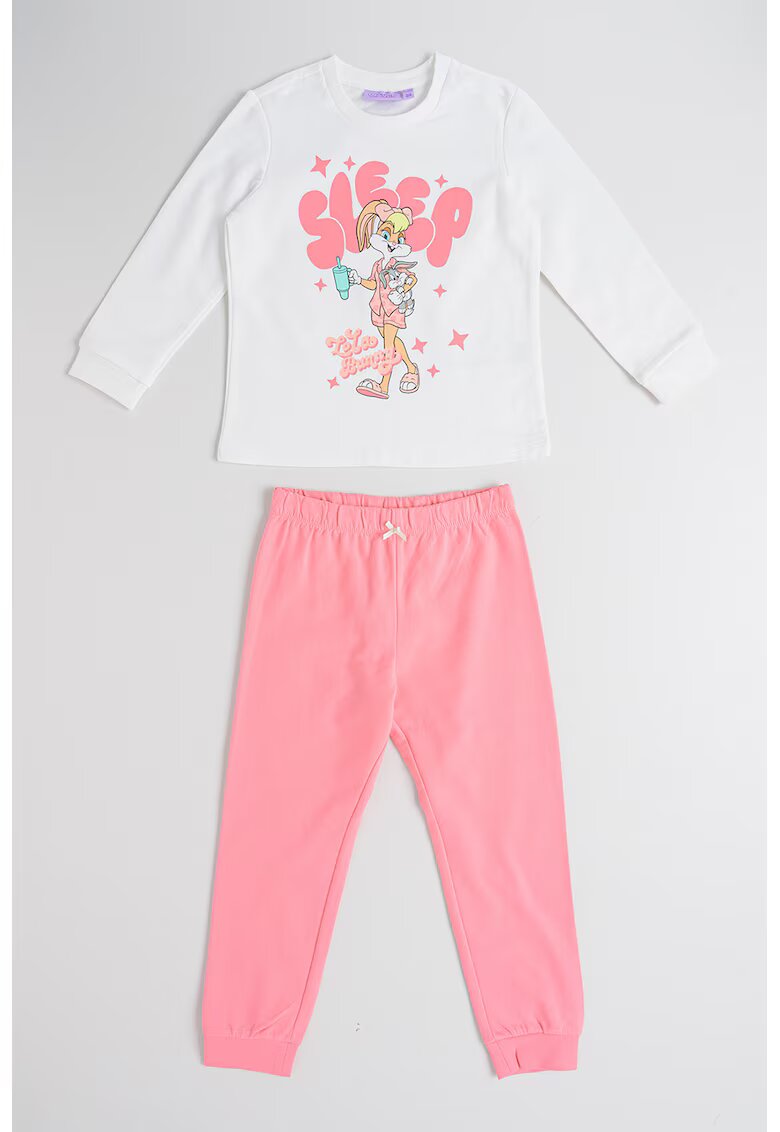Original Marines Pijama lunga din bumbac cu talie elastica - Roz pastel/Alb murdar