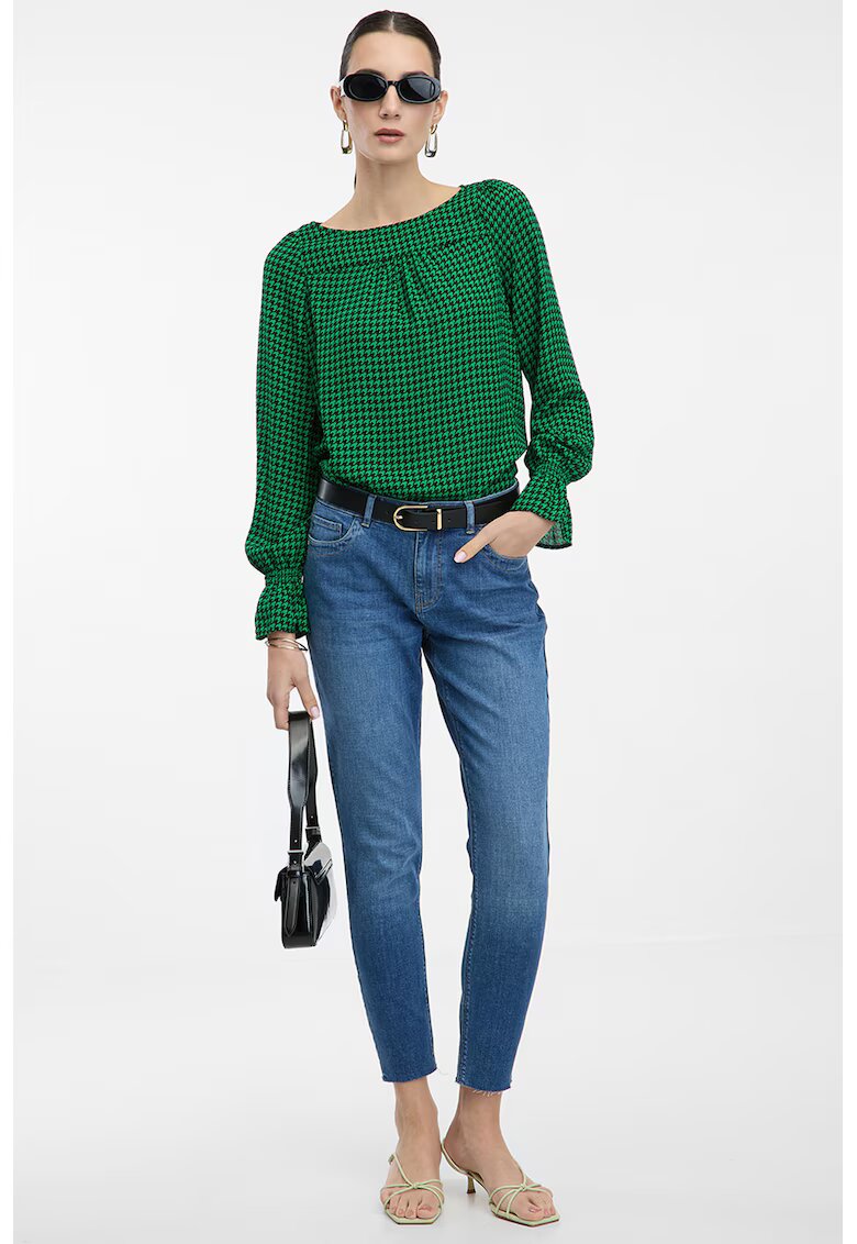 orsay Bluza cu decolteu rotund si model houndstooth - Verde englez