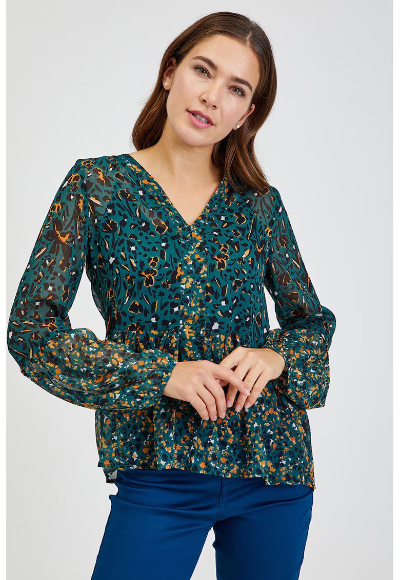 orsay Bluza cu model si decolteu in V - Negru/Maro