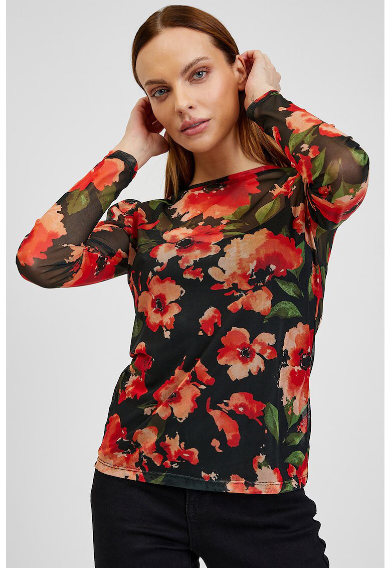 orsay Bluza din tul cu imprimeu floral - Negru/Caramiziu