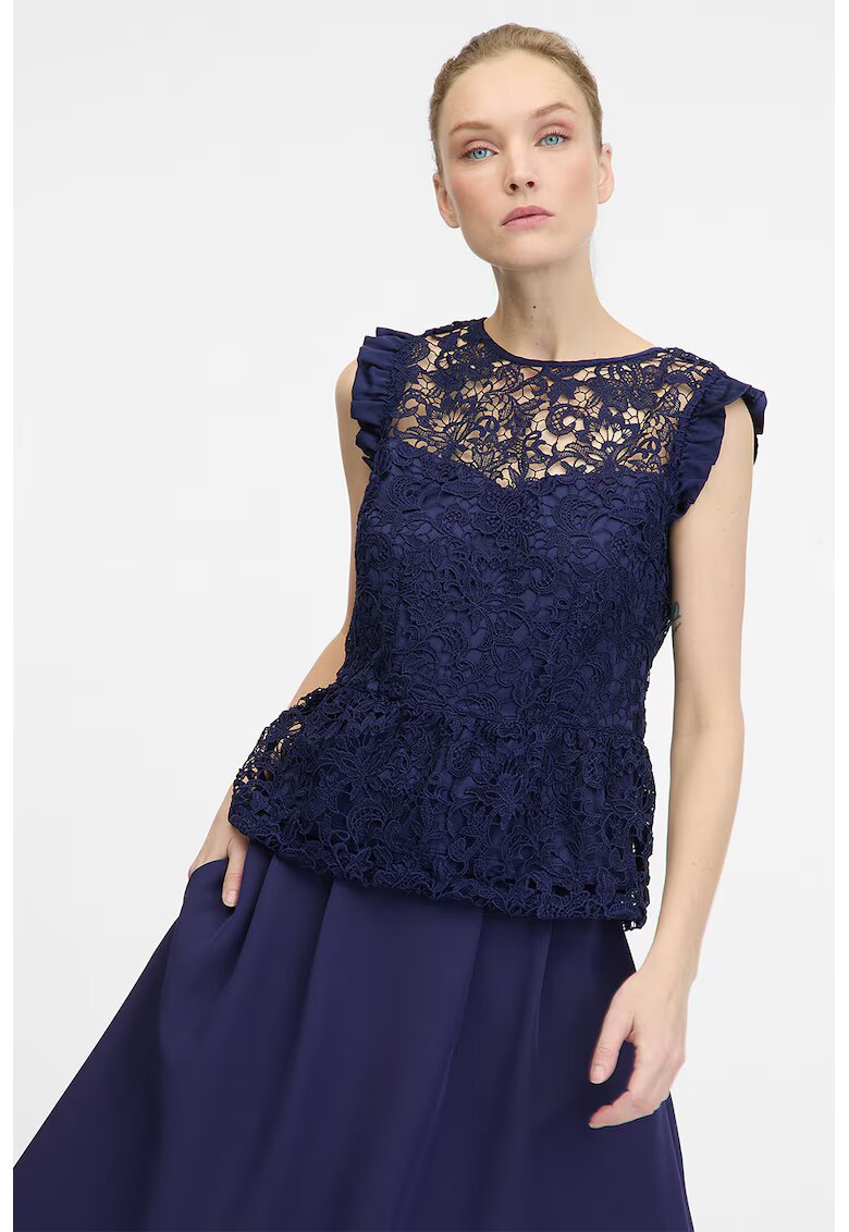 orsay Bluza fara maneci cu broderie - Albastru indigo