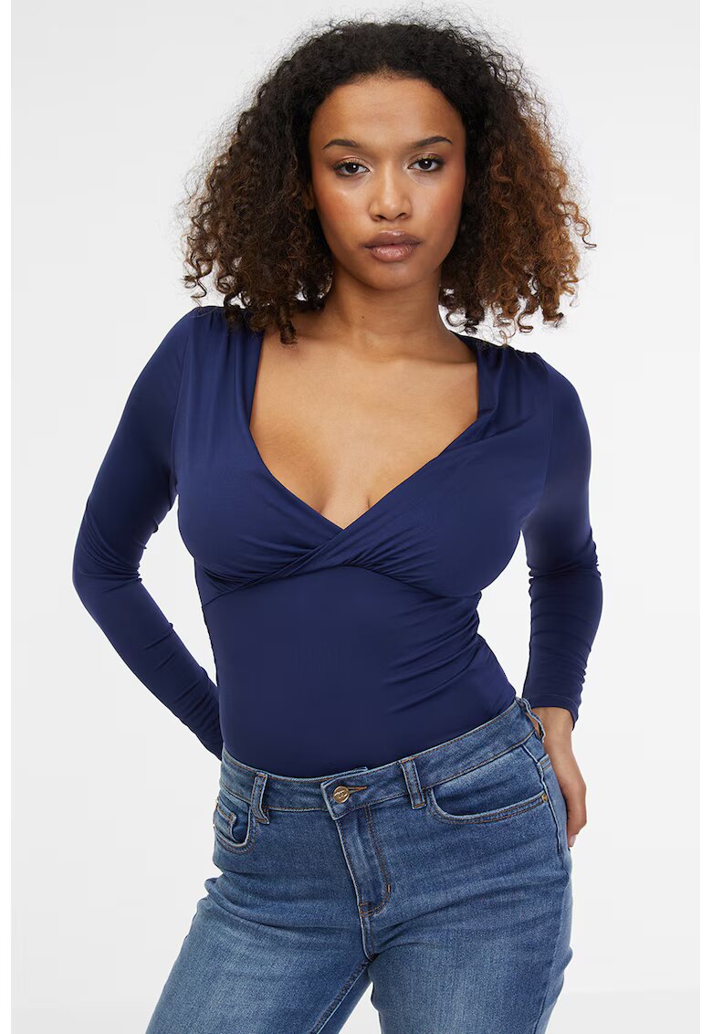 orsay Body slim fit cu decolteu in V - Albastru inchis