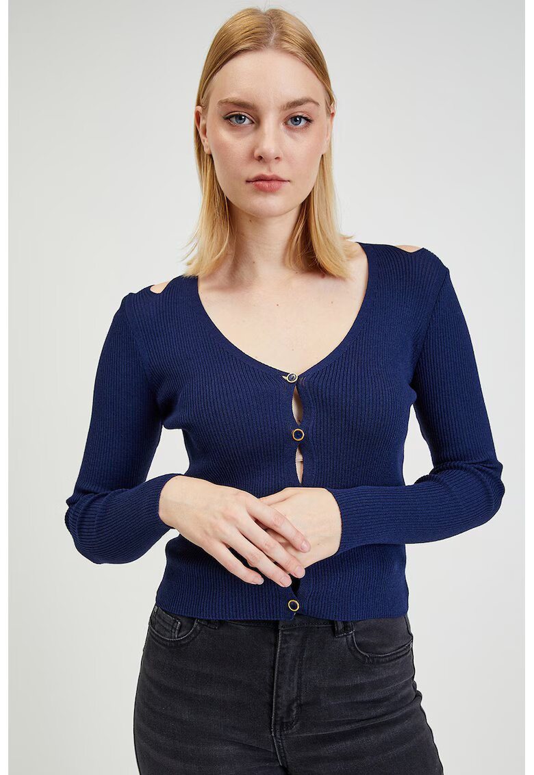 orsay Cardigan slim fit cu decolteu in V si decupaje decorative - Bleumarin