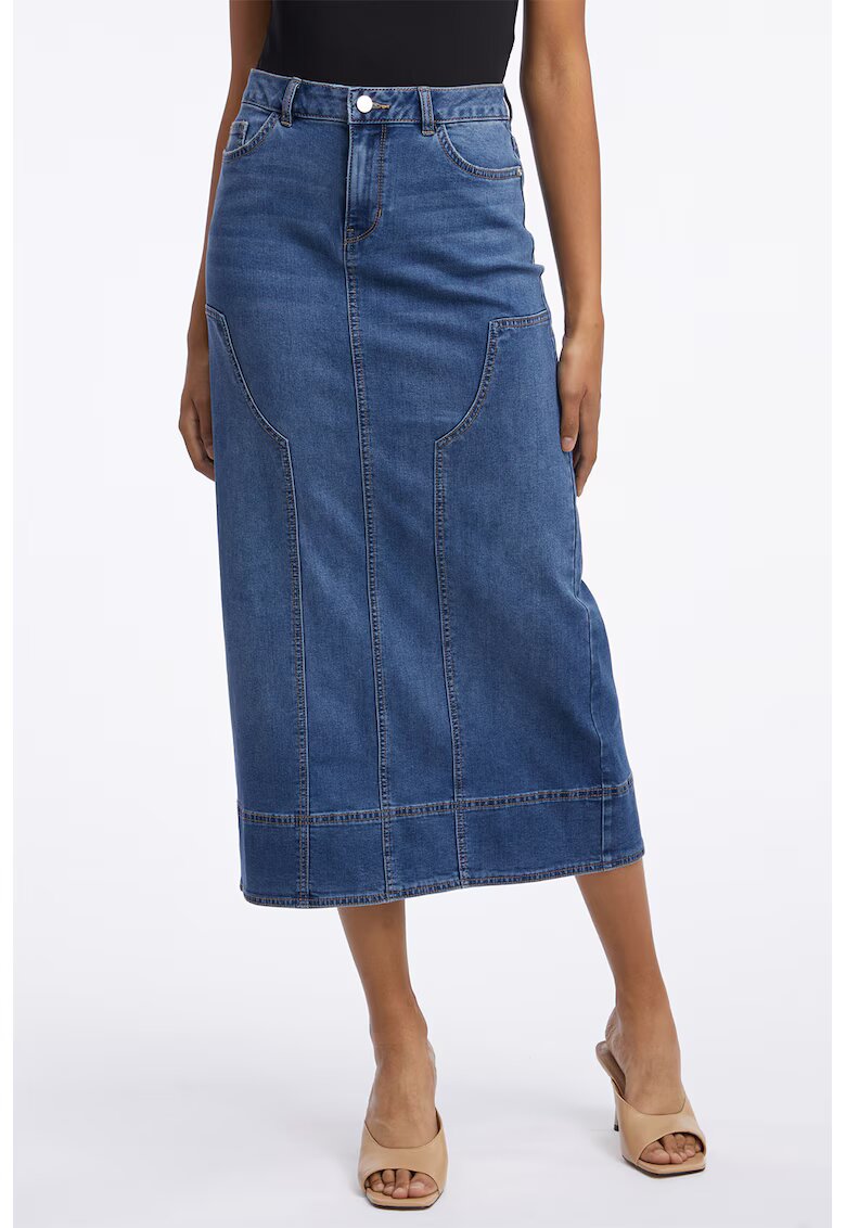 orsay Fusta midi de denim - Albastru melange