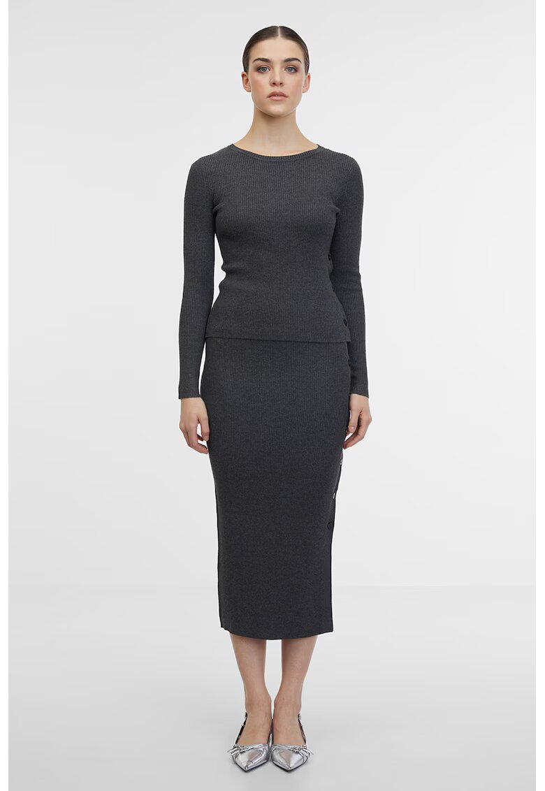 orsay Fusta midi din tricot cu slit lateral cu nasturi - Gri inchis melange