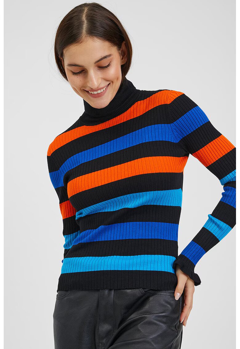 orsay Pulover slim fit cu dungi - Negru/Portocaliu/Albastru