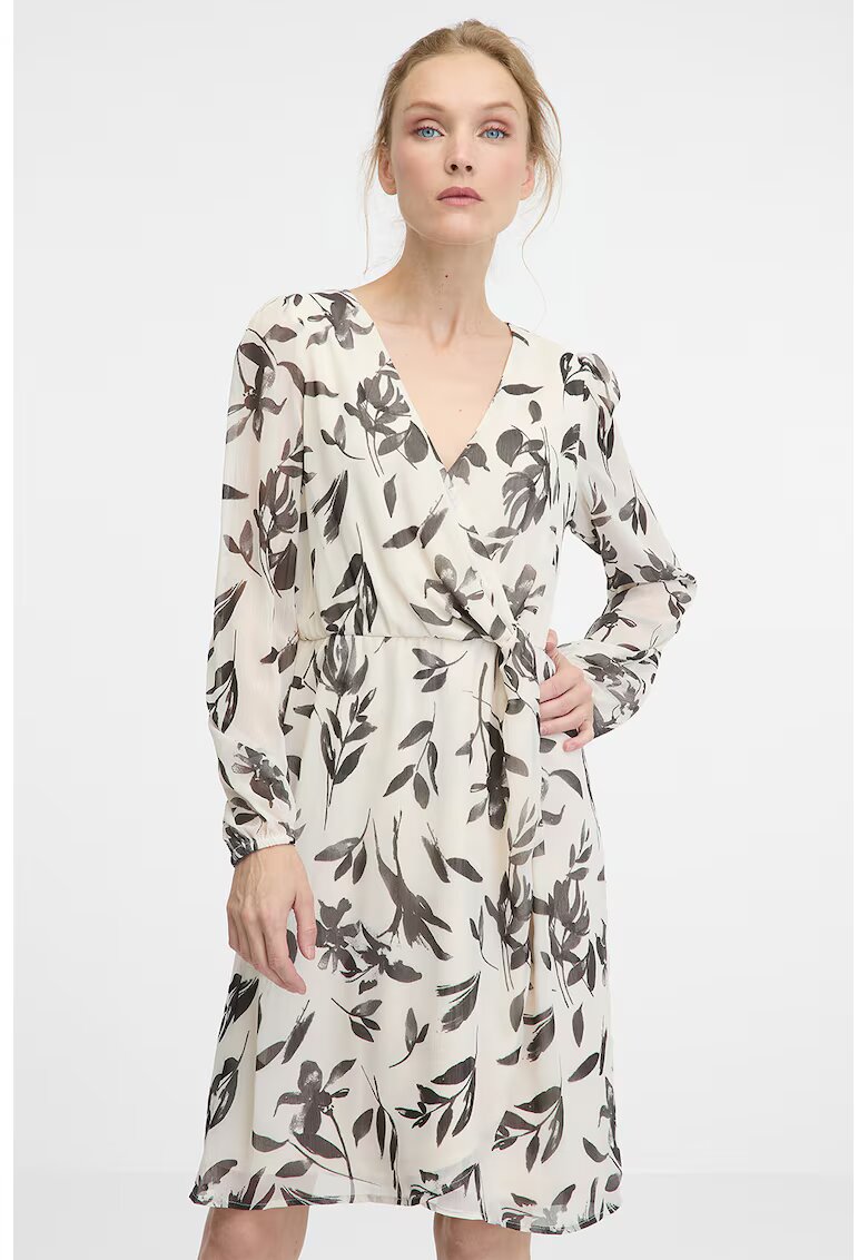 orsay Rochie cu maneci lungi si model - Alb fildes/Gri antracit
