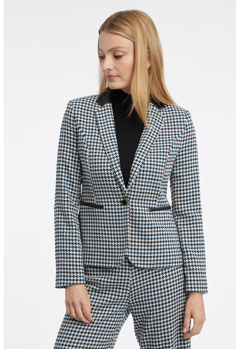 orsay Sacou cambrat cu model houndstooth - Alb/Negru/Albastru petrol