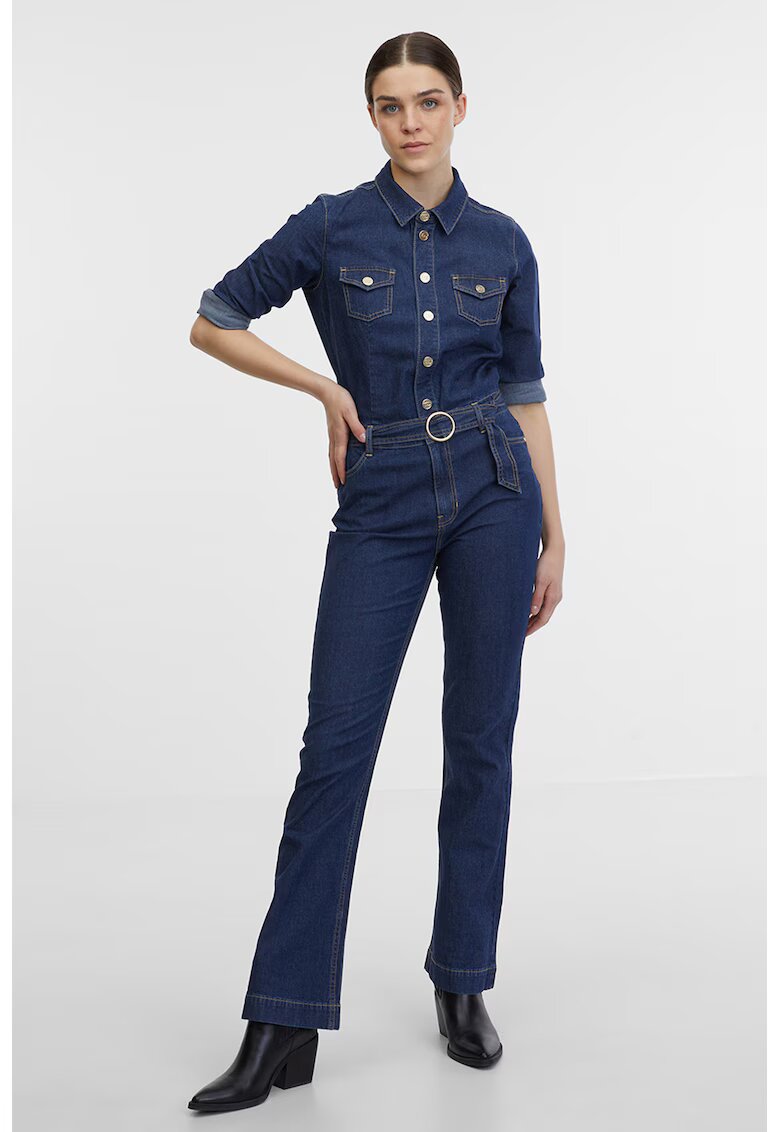 orsay Salopeta din denim cu croiala evazata - Albastru indigo