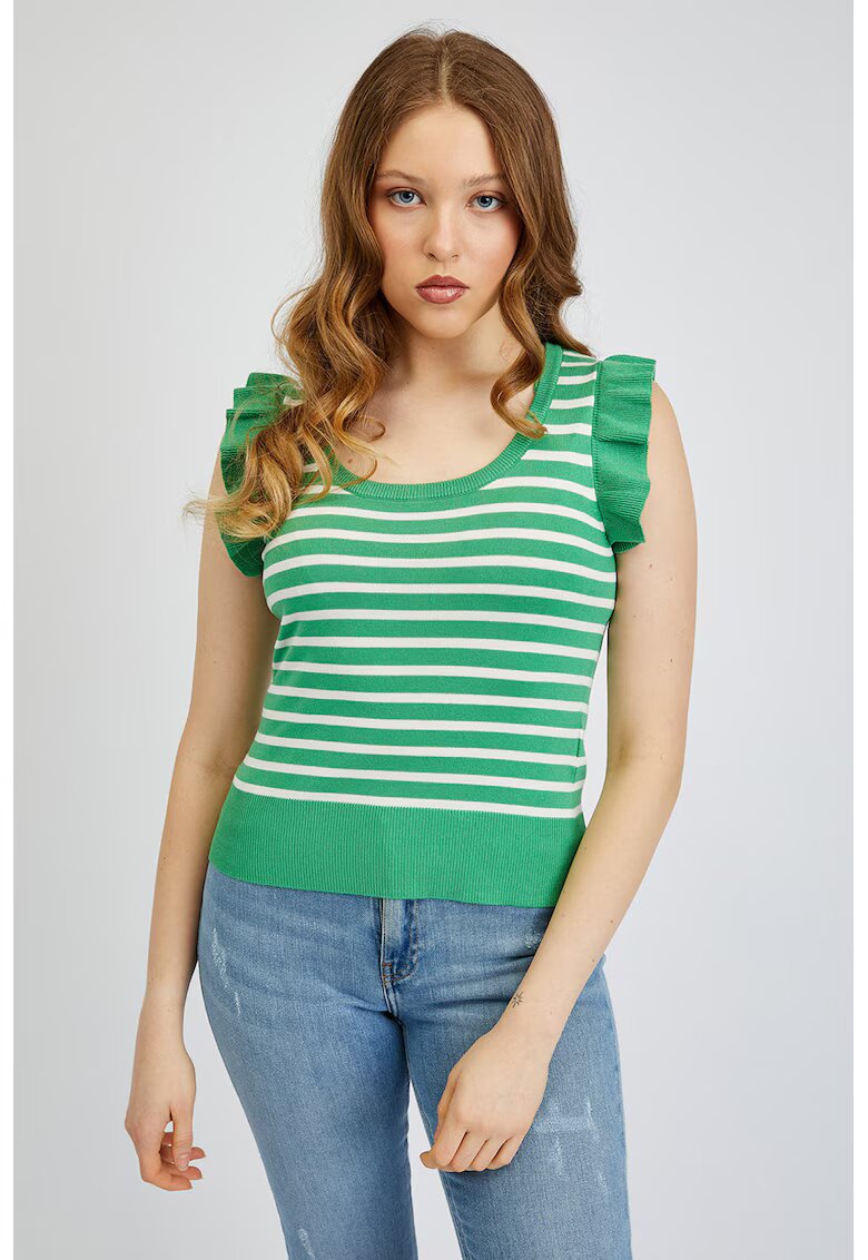 orsay Top slim fit cu volane - Alb/Verde