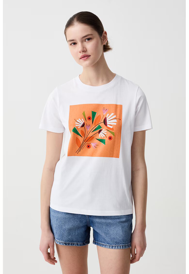 OVS Tricou de bumbac cu imprimeu foto - Alb/Portocaliu