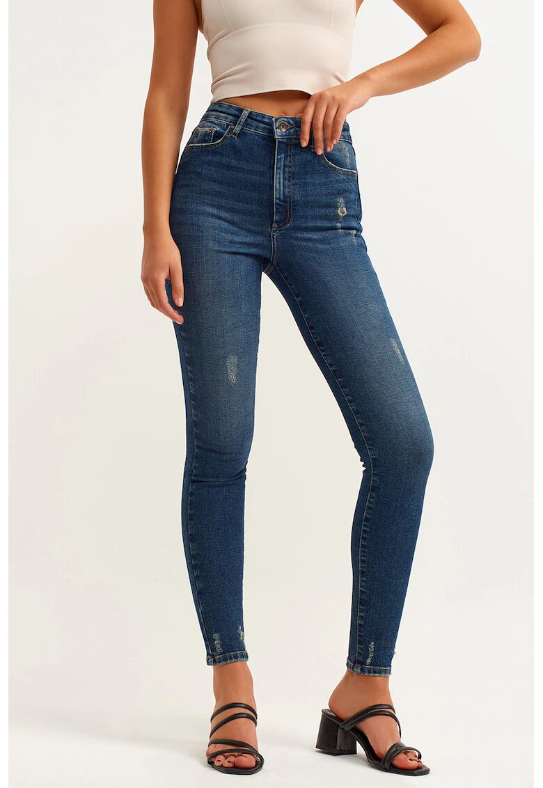 OXXO Blugi crop skinny cu talie inalta - Albastru melange