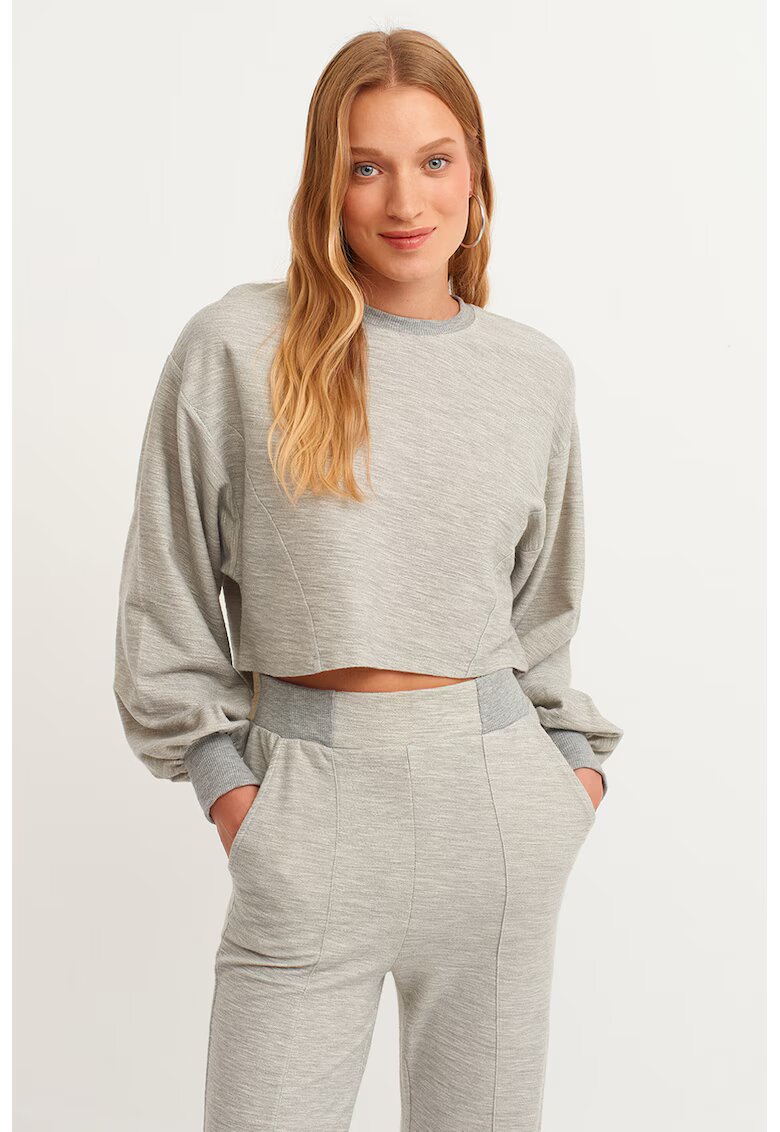 OXXO Bluza crop de trening cu maneci bufante Boskesnew - Gri melange