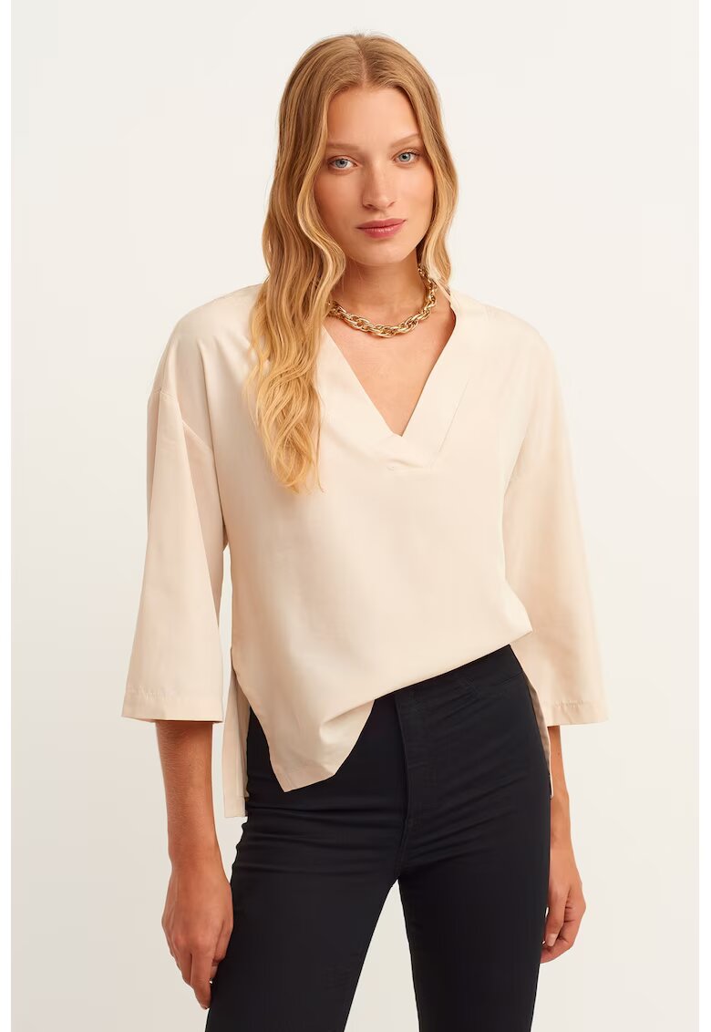 OXXO Bluza lejera din amestec de lyocell cu maneci 3/4 - Crem