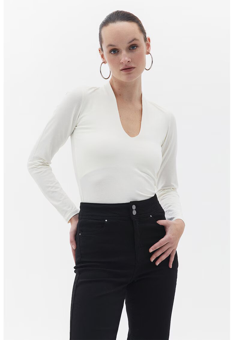 OXXO Bluza slim fit cu decolteu in U - Alb murdar