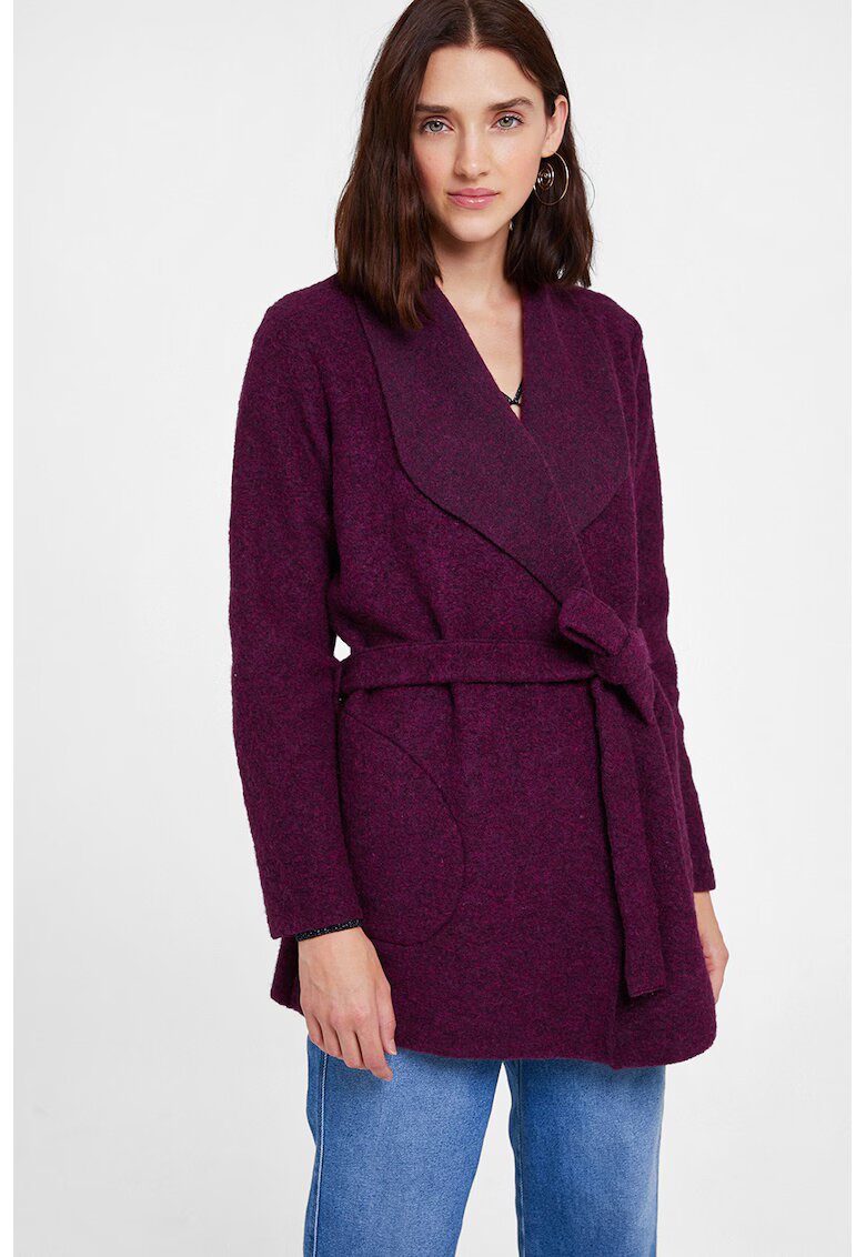 OXXO Cardigan din amestec de lana cu un cordon in talie - Violet