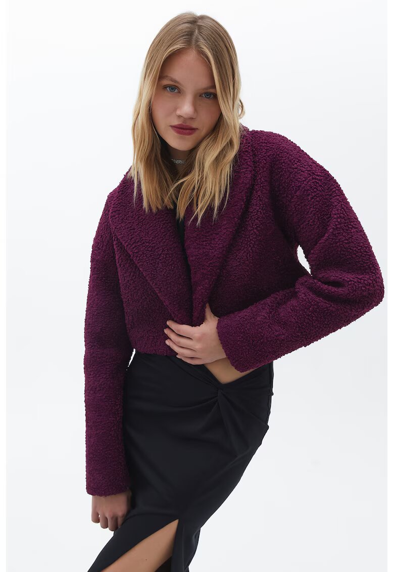 OXXO Haina crop de blana shearling sintetica cu revere ample - Violet tyrian