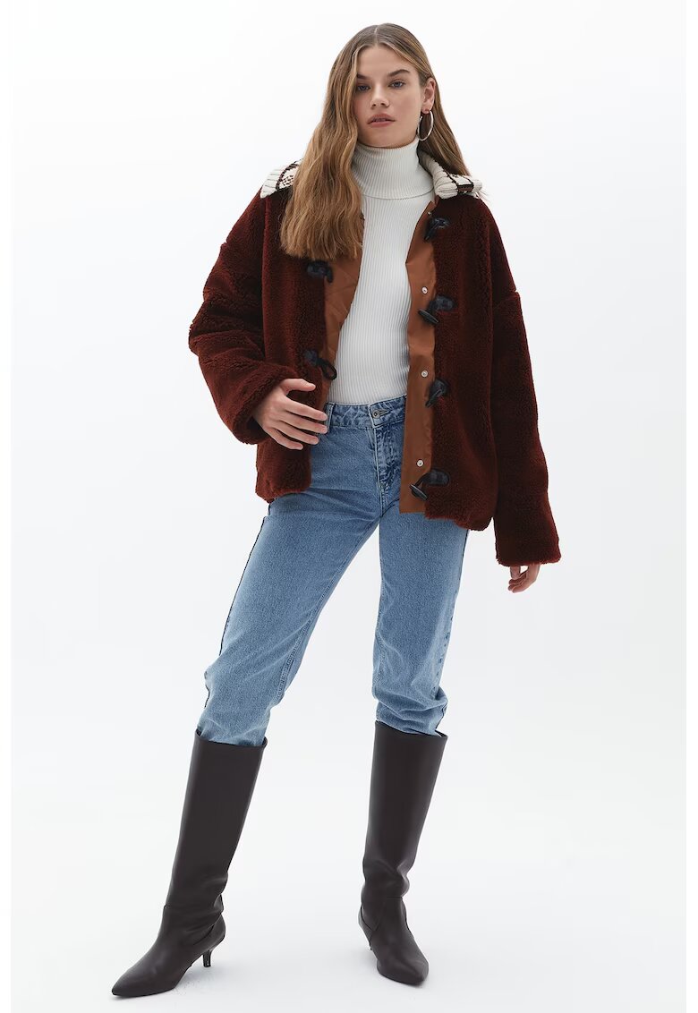 OXXO Palton scurt din blana shearling - Rosu inchis