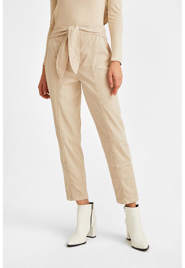 OXXO Pantaloni crop cu croiala dreapta si cordon in talie - Bej