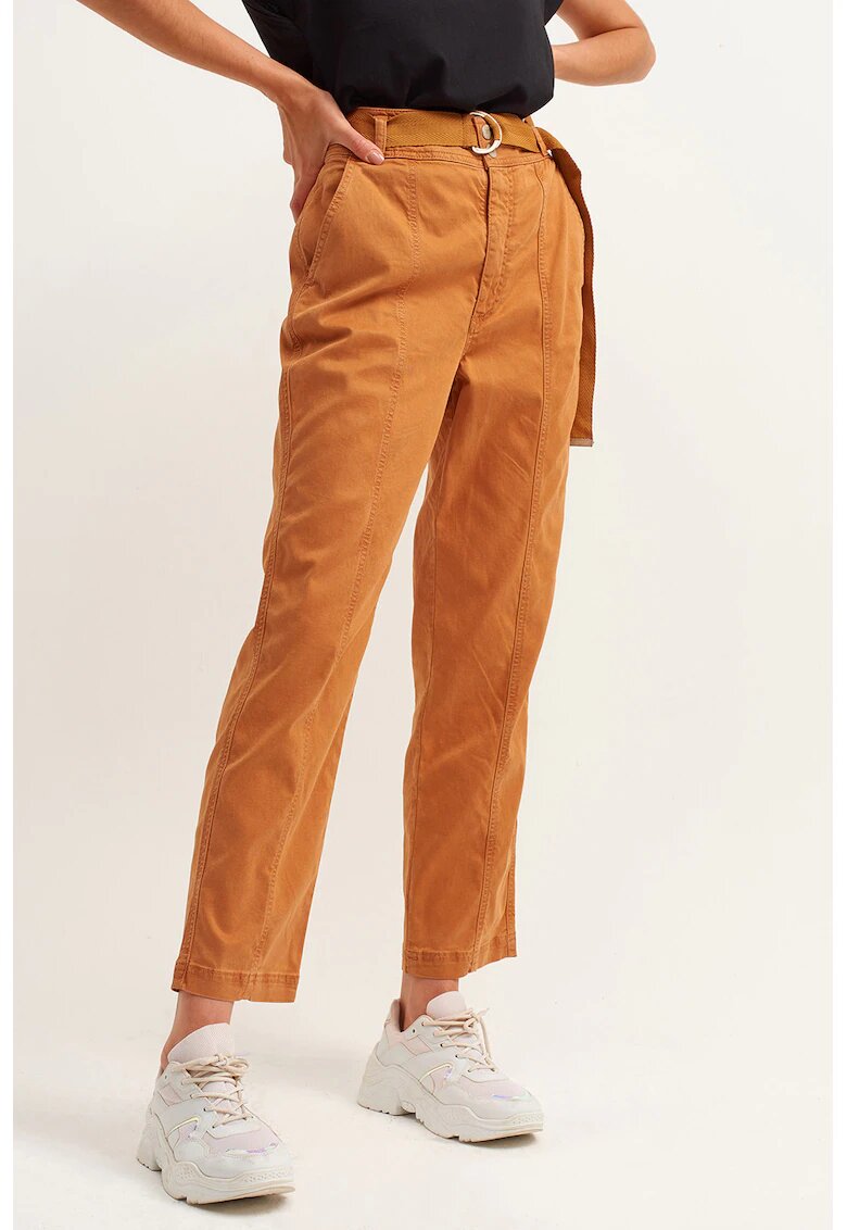 OXXO Pantaloni din amestec de lyocell cu curea - Portocaliu mandarina