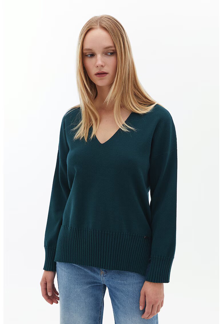 OXXO Pulover tricotat fin cu slituri lateral e - Verde englez