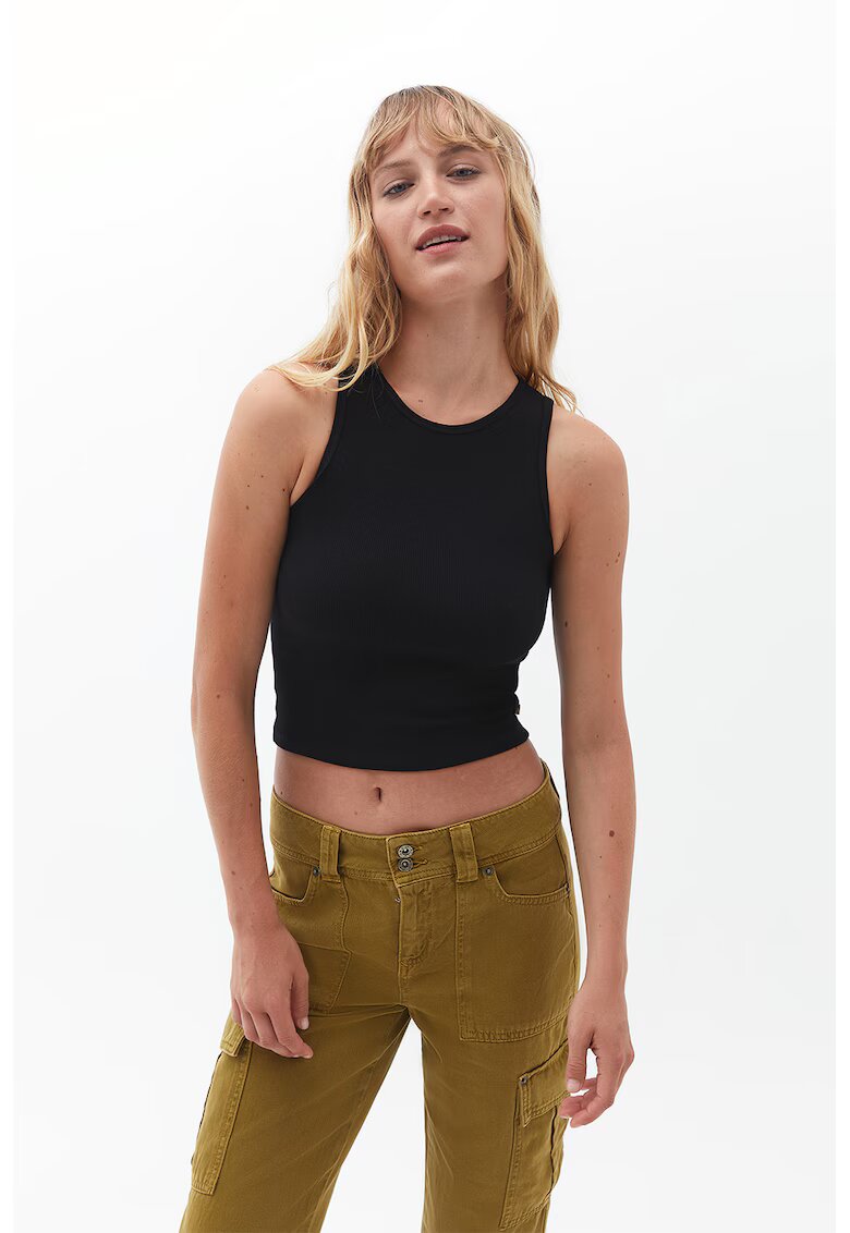 OXXO Top crop din amestec de bumbac - Negru