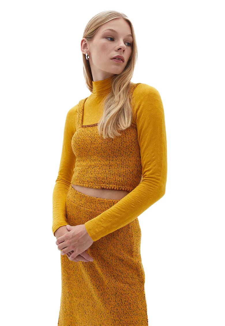 OXXO Top crop din tricot cu guler patrat - Galben sofran
