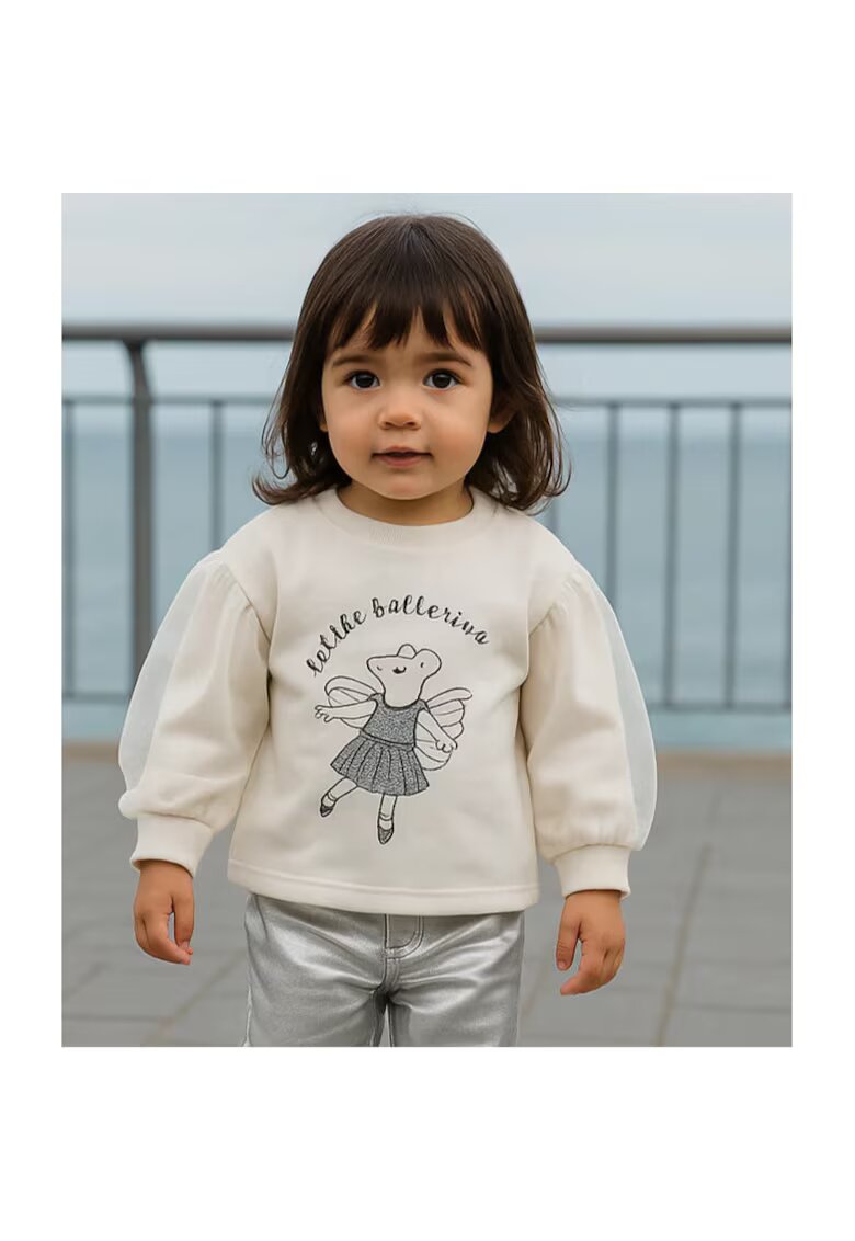 Panco Bluza cu maneca lunga si tull - model soricel - - Little Ballerina - Ecru - pentru fetite - Ecru