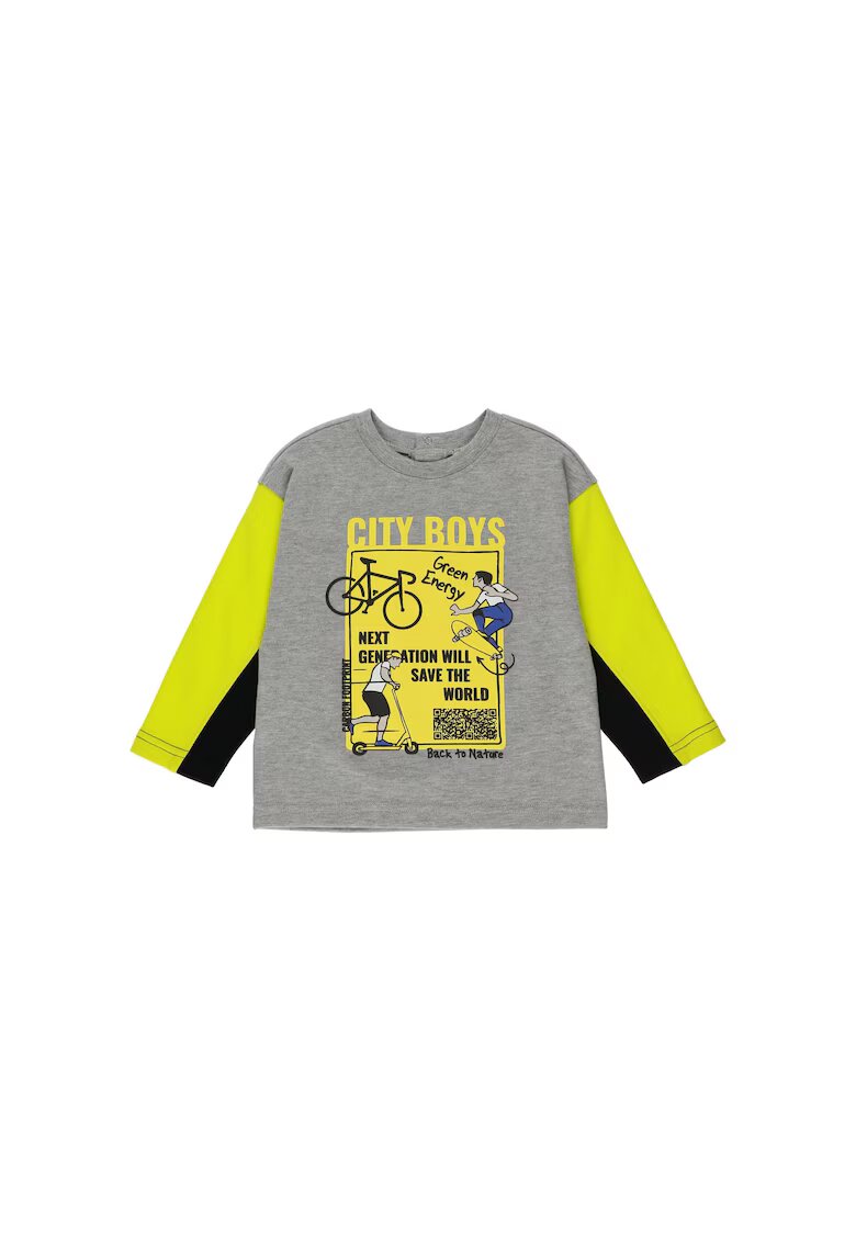 Panco Bluza subtire cu maneca lunga imprimata - City Boys - Gri cu maneci Galbene - pentru baietei - 98