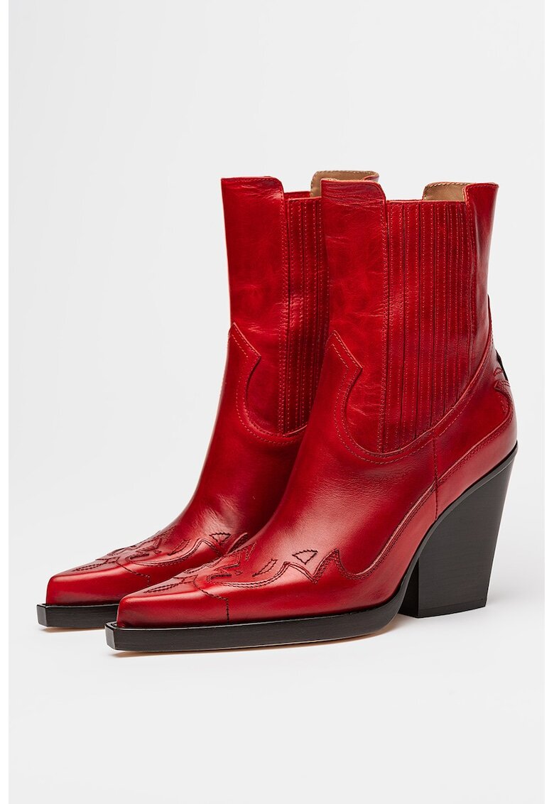 Paris Texas Botine de piele cu aspect brodat Dallas - Rosu inchis