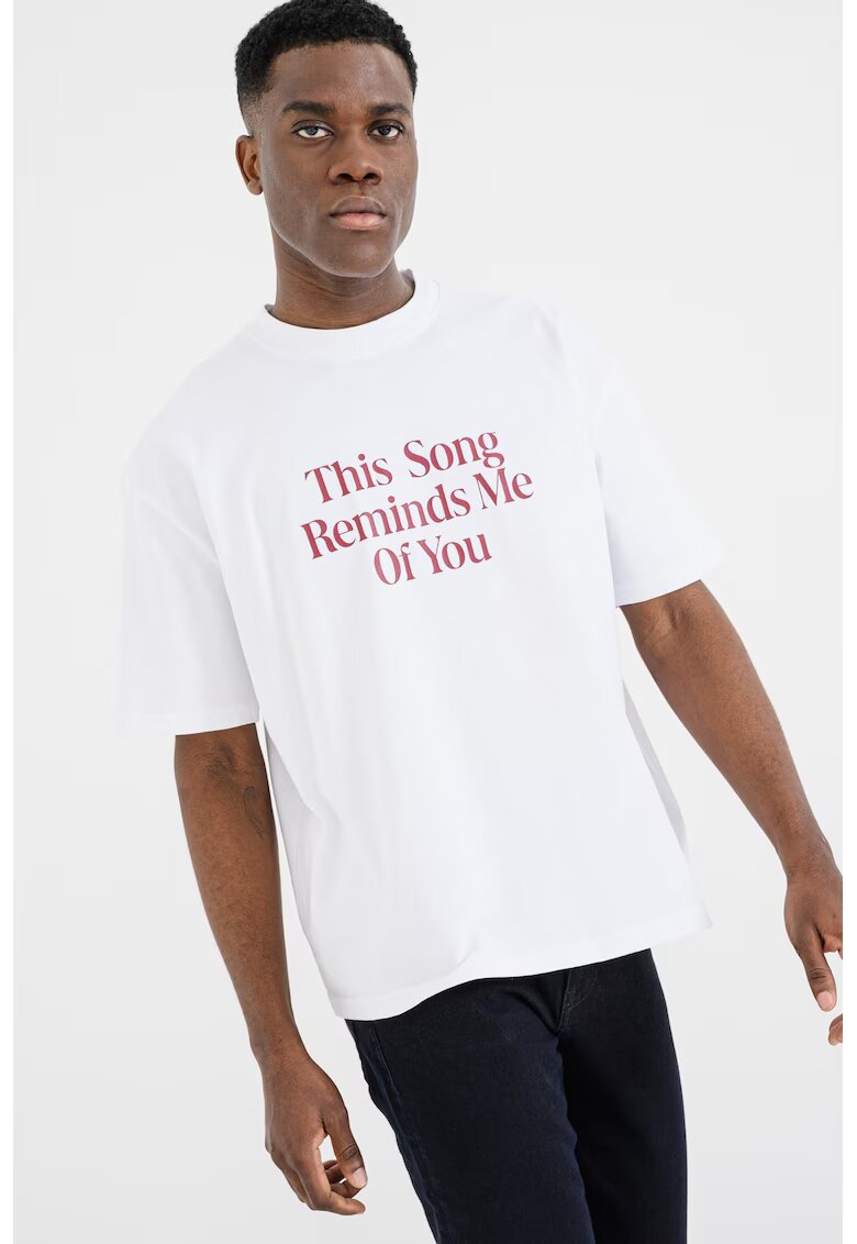 Pegador Tricou de bumbac cu imprimeu text - Visiniu/Alb optic