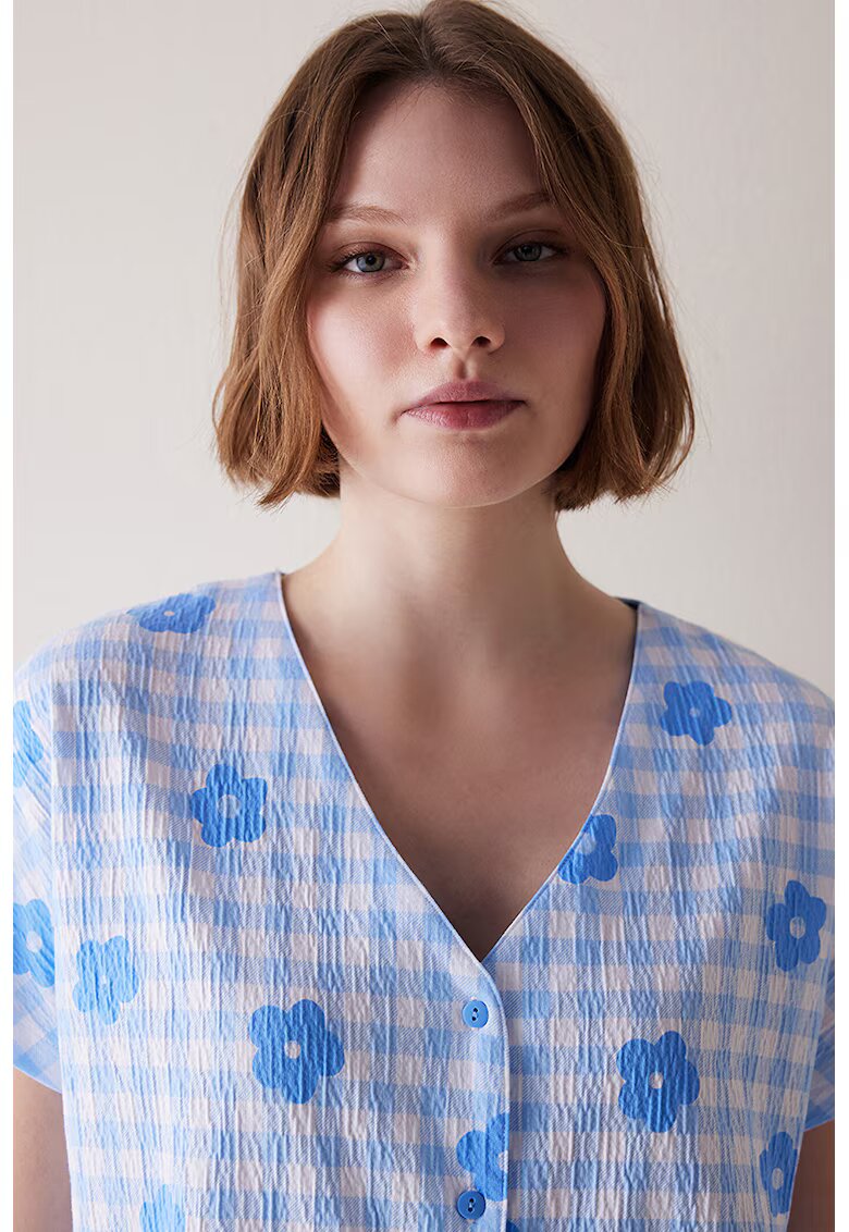 Penti Bluza de pijama cu imprimeu si maneci scurte - Albastru pastel