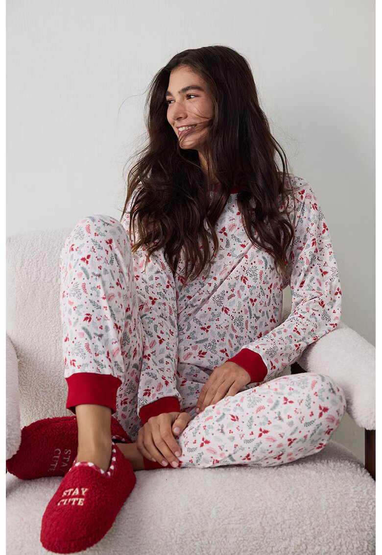 Penti Bluza de pijama lejera cu model - Rosu/Alb