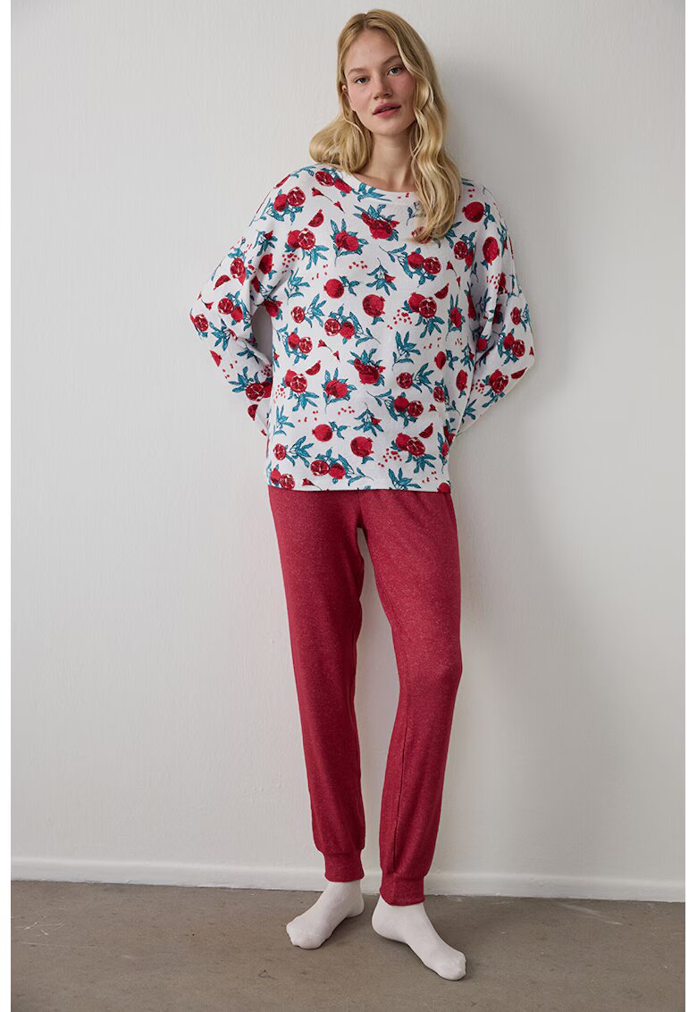 Penti Bluza de pijama lejera cu model termic - Rosu/Alb