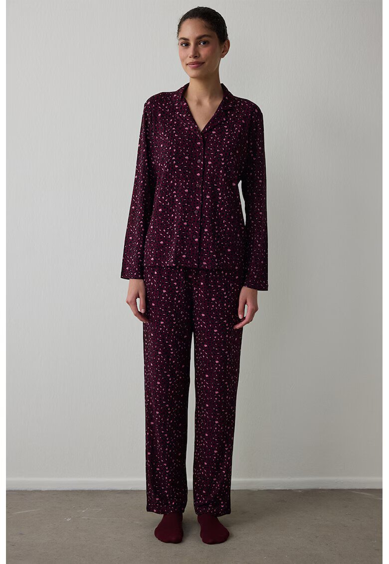 Penti Camasa de pijama cu animal print - Violet aubergine