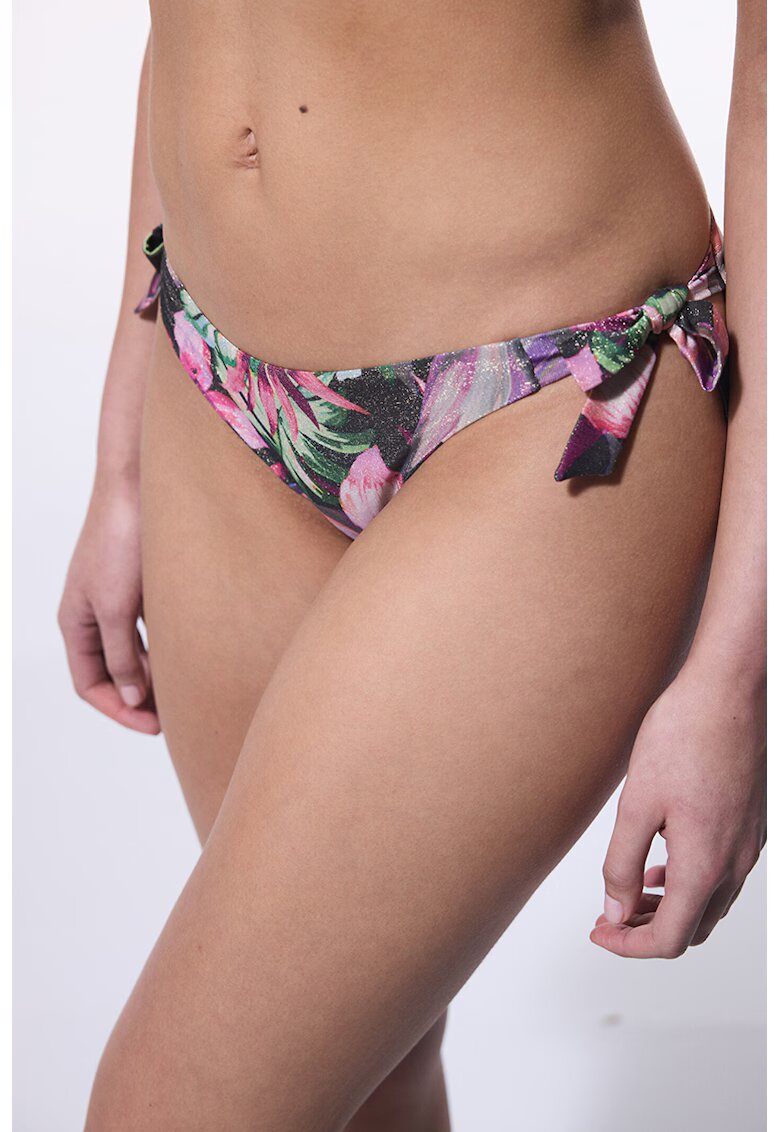 Penti Slip cu prindere laterala si model floral - Verde deschis