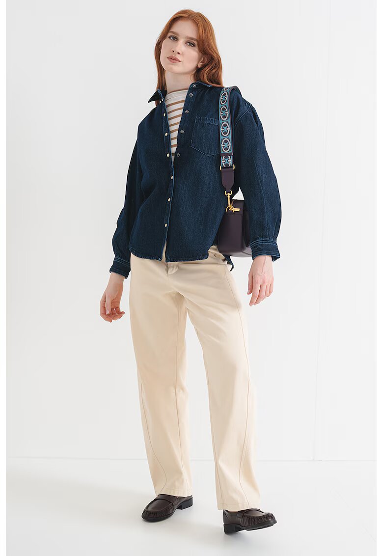 Pepe Jeans London Camasa de denim cu buzunar pe piept - Albastru ultramarin