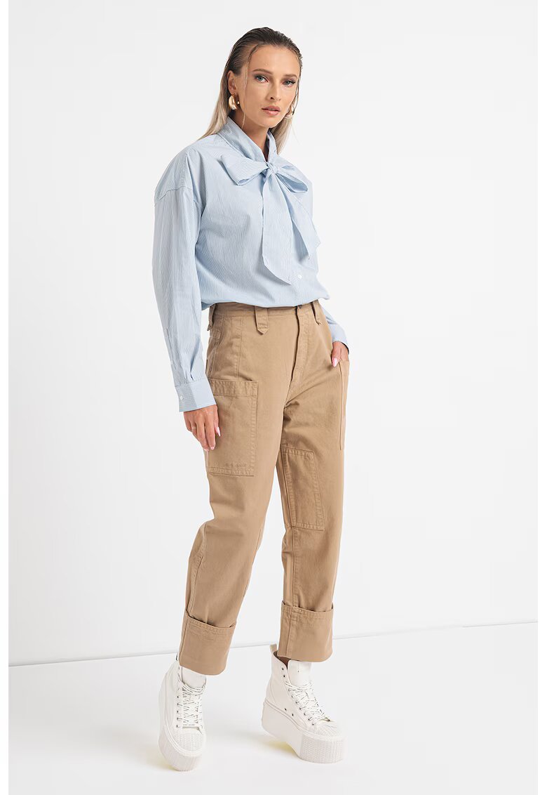 Pepe Jeans London Pantaloni drepti cu talie inalta din amestec de in Anais - Bej