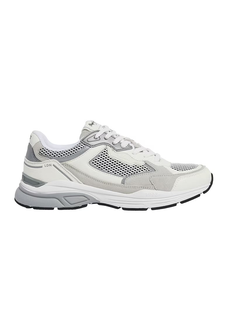 Pepe Jeans London Pantofi sport cu insertii de piele intoarsa - Alb/Gri deschis/Gri inchis
