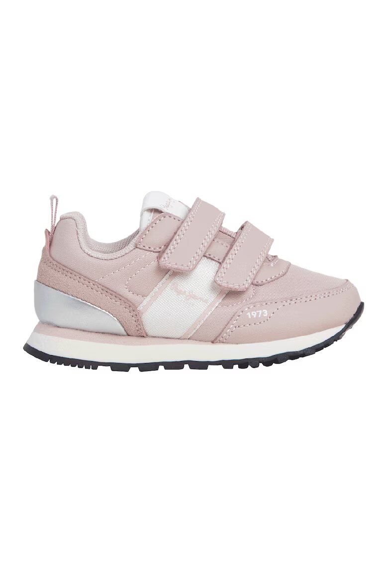Pepe Jeans London Pantofi sport cu segmente din material textil si velcro - Alb/Roz pastel/Argintiu
