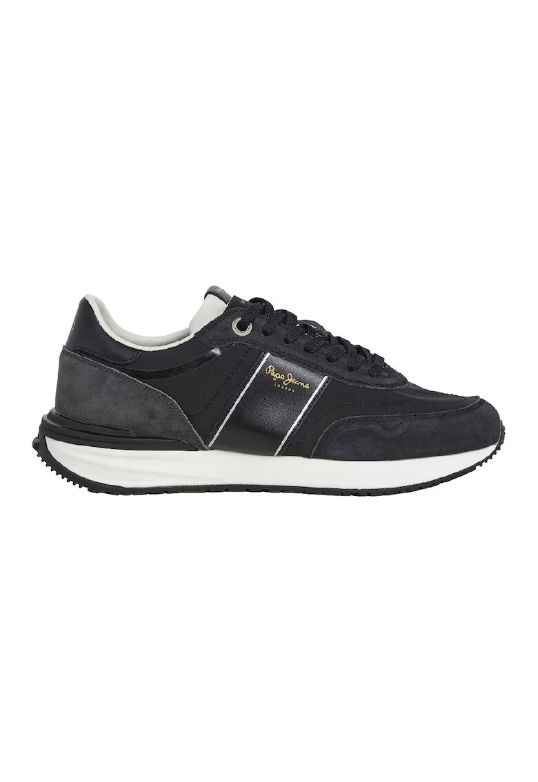 Pepe Jeans London Pantofi sport din material textil cu talpa plata si insertii din piele intoarsa - Negru/Albastru ultramarin