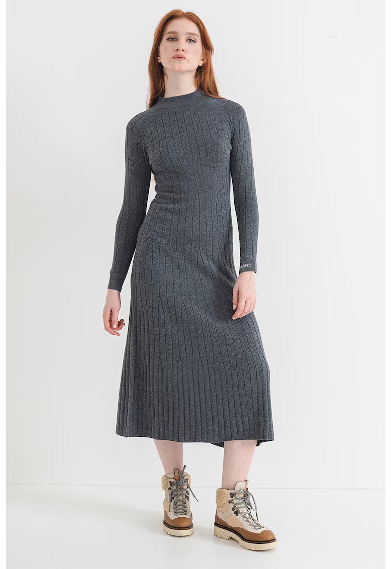 Pepe Jeans London Rochie midi cu guler inalt - Gri inchis melange